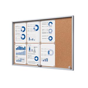 EUROKRAFTpro Vitrinekast met schuifdeuren, uitwendige afmetingen b x h x d = 906 x 640 x 50 mm, kurk achterwand