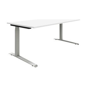 EUROKRAFTpro P12 - Bureautafel, wit/aluminiumkleurig, C-vormig onderstel, elektrisch in hoogte verstelbaar, b x d = 1600 x 800 mm