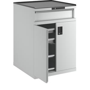 Lista Schubladenschrank mit Flügeltüren Höhe 1020 mm, 2 Böden, 3 Schubladen, Traglast 75 kg lichtgrau