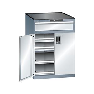 Lista Schubladenschrank mit Flügeltüren Höhe 1020 mm, 2 Böden, 3 Schubladen, Traglast 75 kg grau metallic / lichtgrau