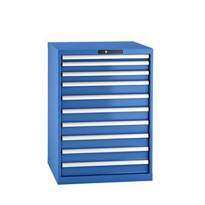 Lista Schubladenschrank, Stahlblech HxB 1000 x 717 mm, 10 Schubladen enzianblau