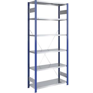 EUROKRAFTpro Magazijn-inhaakstelling, stellingstaander blauw, legbord verzinkt, h x b = 2500 x 1000 mm, basisstelling, diepte 500 mm