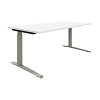 EUROKRAFTpro P12 - Bureautafel, wit/aluminiumkleurig, C-vormig onderstel, elektrisch in hoogte verstelbaar, b x d = 1600 x 900 mm