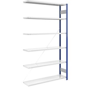 EUROKRAFTpro Magazijn-inhaakstelling, stellingstaander blauw, h x b = 2500 x 1300 mm, legbord lichtgrijs, aanbouwstelling, diepte 400 mm
