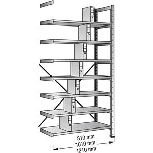 Ordner- en archief-inhaakstelling, verzinkt, hoogte 2640 mm, enkelzijdig, legbord-b x d = 800 x 300 mm, aanbouwstelling