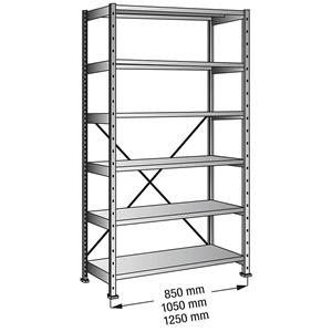Industrie- en magazijnstelling, legbordbreedte 1000 mm, 6 legborden, basisstelling met een diepte van 200 mm