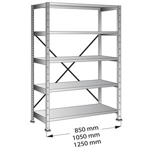 Industrie- en magazijnstelling, legbordbreedte 1200 mm, 5 legborden, basisstelling met een diepte van 200 mm