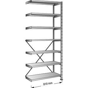 Inhaakstelling, verzinkt, 7 legborden, hoogte 3000 mm, legbordbreedte 800 mm, diepte 200 mm, aanbouwstelling