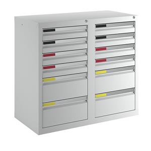 Ladekast, breedte 1000 mm, 12 laden, lichtgrijs
