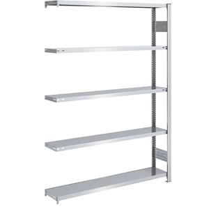 EUROKRAFTpro Magazijn inhaakstelling, verzinkt, h x b = 2000 x 1300 mm, met 5 stalen legborden, aanbouwstelling, vakdraagvermogen 175 kg, diepte 300 mm