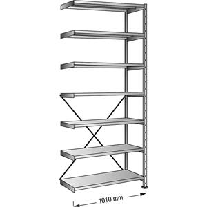 Inhaakstelling, verzinkt, 7 legborden, hoogte 3000 mm, legbordbreedte 1000 mm, diepte 400 mm, aanbouwstelling