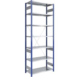 EUROKRAFTpro Magazijn-inhaakstelling, stellingstaander blauw, legbord verzinkt, h x b = 3000 x 1000 mm, basisstelling, diepte 600 mm