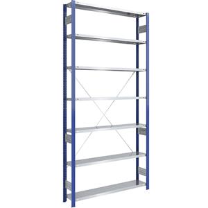 EUROKRAFTpro Magazijn-inhaakstelling, stellingstaander blauw, legbord verzinkt, h x b = 3000 x 1300 mm, basisstelling, diepte 300 mm