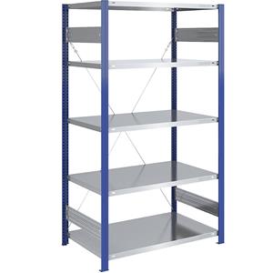 EUROKRAFTpro Magazijn-inhaakstelling, stellingstaander blauw, legbord verzinkt, h x b = 2000 x 1000 mm, basisstelling, diepte 800 mm