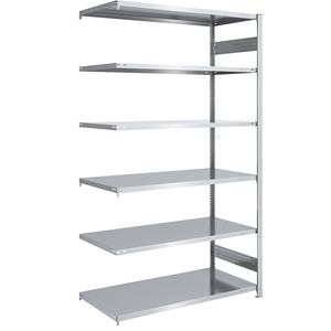 EUROKRAFTpro Magazijn inhaakstelling, verzinkt, h x b = 2500 x 1300 mm, met 6 stalen legborden, aanbouwstelling, vakdraagvermogen 190 kg, diepte 800 mm