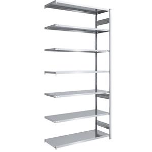 EUROKRAFTpro Magazijn inhaakstelling, verzinkt, h x b = 3000 x 1300 mm, met 7 stalen legborden, aanbouwstelling, vakdraagvermogen 190 kg, diepte 600 mm