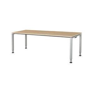 mauser Rechthoekige tafel, voetvorm van vierkante buis, h x b x d = 650 - 850 x 2000 x 800 mm, tafelblad kunststof gecoat, blad ahornhoutdecor, onderstel aluminiumkleurig