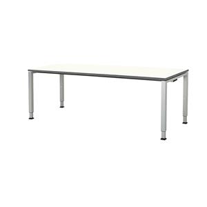 mauser Rechthoekige tafel, voetvorm van vierkante buis, h x b x d = 650 - 850 x 2000 x 800 mm, tafelblad kunststof gecoat, blad wit, onderstel aluminiumkleurig
