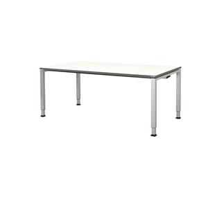 mauser Rechthoekige tafel, voetvorm van vierkante buis, h x b x d = 650 - 850 x 1800 x 900 mm, tafelblad kunststof gecoat, blad wit, onderstel aluminiumkleurig