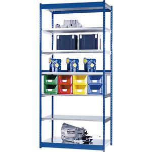 hofe Robuuste inhaakstelling, enkelzijdig, stellinghoogte 3000 mm, blauw / verzinkt, legbordbreedte 1325 mm, basisstelling, breedte x diepte = 1325 x 400 mm