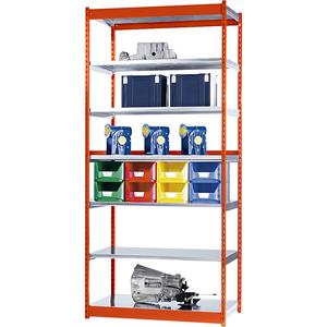 hofe Robuuste inhaakstelling, enkelzijdig, stellinghoogte 3000 mm, oranje / verzinkt, legbordbreedte 1325 mm, basisstelling, breedte x diepte = 1325 x 400 mm
