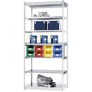 hofe Robuuste inhaakstelling, enkelzijdig, stellinghoogte 3000 mm, lichtgrijs / verzinkt, legbordbreedte 1325 mm, basisstelling, breedte x diepte = 1325 x 400 mm