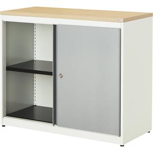mauser Schuifdeurkast, h x b x d = 830 x 1000 x 432 mm, kunststof blad, 1 legbord, zuiver wit / blank aluminiumkleurig / ahornhoutdecor