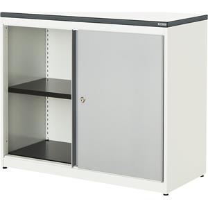 mauser Schuifdeurkast, h x b x d = 830 x 1000 x 432 mm, kunststof blad, 1 legbord, zuiver wit / blank aluminiumkleurig / wit