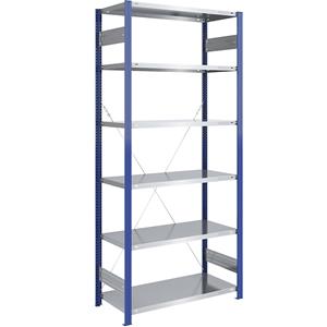 EUROKRAFTpro Magazijn-inhaakstelling, stellingstaander blauw, legbord verzinkt, h x b = 2500 x 1000 mm, basisstelling, diepte 600 mm