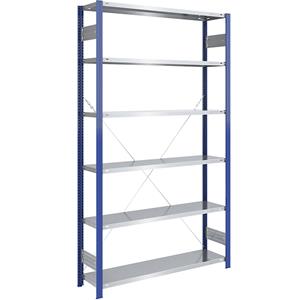 EUROKRAFTpro Magazijn-inhaakstelling, stellingstaander blauw, legbord verzinkt, h x b = 2500 x 1300 mm, basisstelling, diepte 400 mm