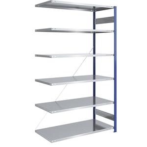 EUROKRAFTpro Magazijn-inhaakstelling, stellingstaander blauw, legbord verzinkt, h x b = 2500 x 1300 mm, aanbouwstelling, diepte 800 mm