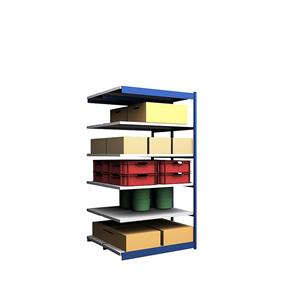 hofe Robuuste inhaakstelling, dubbelzijdig, stellinghoogte 2500 mm, blauw / verzinkt, legbordbreedte 1325 mm, aanbouwstelling, breedte x diepte = 1325 x 600 mm