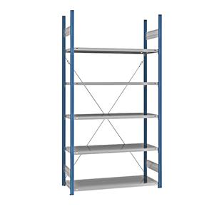 EUROKRAFTpro Legbord-inhaakstelling, blauw / verzinkt, stellinghoogte 2350 mm, legbordbreedte 1215 mm, basisstelling, legborddiepte 550 mm