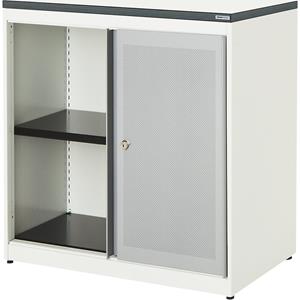 mauser Schuifdeurkast, akoestisch effect, kunststof blad, h x b x d = 830 x 800 x 432 mm, 1 legbord, zuiver wit / blank aluminiumkleurig / wit