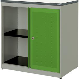 mauser Schuifdeurkast, akoestisch effect, kunststof blad, h x b x d = 830 x 800 x 432 mm, 1 legbord, blank aluminiumkleurig / geelgroen / wit