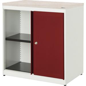 mauser Schuifdeurkast, akoestisch effect, kunststof blad, h x b x d = 830 x 800 x 432 mm, 1 legbord, zuiver wit / robijnrood / lariksdecor