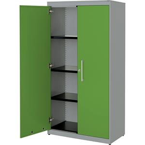 mauser Vleugeldeurkast, h x b = 1516 x 800 mm, stalen blad, 3 legborden, blank aluminiumkleurig / geelgroen / blank aluminiumkleurig