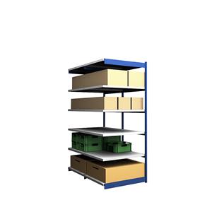 hofe Robuuste inhaakstelling, dubbelzijdig, stellinghoogte 2500 mm, blauw / verzinkt, legbordbreedte 1025 mm, aanbouwstelling, breedte x diepte = 1025 x 800 mm