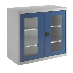 Vleugeldeurkast, met vensterdeuren, 2 legborden, lichtgrijs/gentiaanblauw