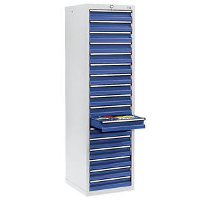 Ladekast, h x b x d = 1800 x 500 x 500 mm, 17 laden 100 mm dik, kastframe grijs, laden gentiaanblauw