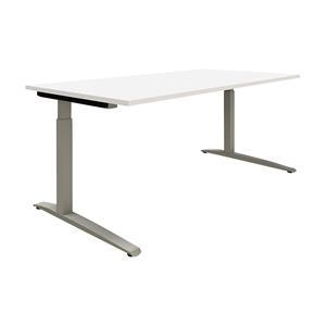 EUROKRAFTpro P12 - Bureautafel, wit/aluminiumkleurig, C-vormig onderstel, handmatig in hoogte verstelbaar, b x d = 1600 x 800 mm