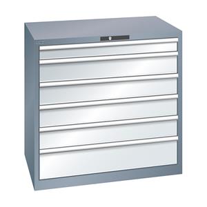 LISTA Ladenkast, plaatstaal, h x b = 1000 x 1023 mm, 6 laden, draagvermogen 200 kg, grijs metallic / lichtgrijs