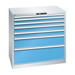 LISTA Ladekast met 7 laden, b x d x h = 1023 x 725 x 1000 mm, lichtgrijs / lichtblauw