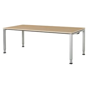 mauser Rechthoekige tafel, voetvorm van vierkante buis, h x b x d = 650 - 850 x 2000 x 900 mm, tafelblad kunststof gecoat, blad ahornhoutdecor, onderstel aluminiumkleurig