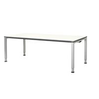 mauser Rechthoekige tafel, voetvorm van vierkante buis, h x b x d = 650 - 850 x 2000 x 900 mm, tafelblad kunststof gecoat, blad wit, onderstel aluminiumkleurig