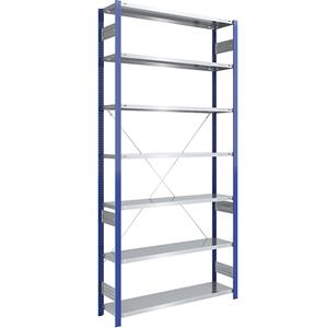 EUROKRAFTpro Magazijn-inhaakstelling, stellingstaander blauw, legbord verzinkt, h x b = 3000 x 1300 mm, basisstelling, diepte 400 mm