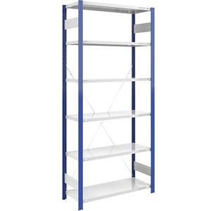 EUROKRAFTpro Magazijn-inhaakstelling, stellingstaander blauw, h x b = 2500 x 1000 mm, legbord lichtgrijs, basisstelling, diepte 500 mm