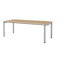 mauser Rechthoekige tafel, voetvorm van ronde buis, h x b = 650 - 850 x 2000 mm, blad ahornhoutdecor, onderstel aluminiumkleurig