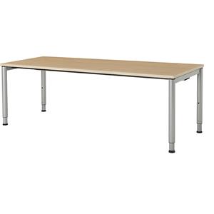 mauser Rechthoekige tafel, voetvorm van ronde buis, h x b = 650 - 850 x 2000 mm, blad ahornhoutdecor, onderstel aluminiumkleurig