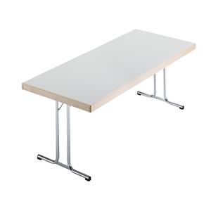 Inklapbare tafel, dubbel T-voetframe, 1500 x 800 mm, onderstel verchroomd, tafelblad lichtgrijs